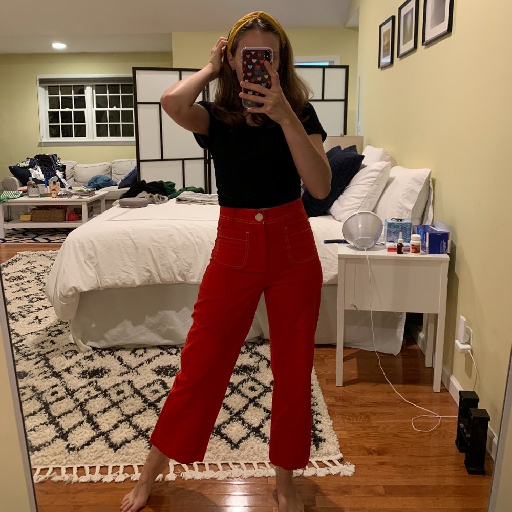 Zara Wide Leg High Rise Pants in Red